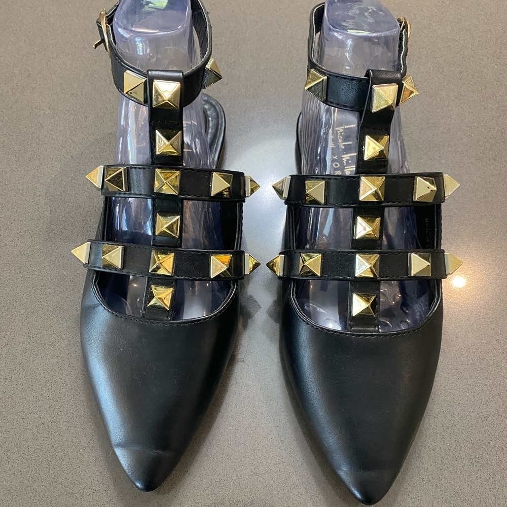 NICOLE MILLER Tulum black studded flats Womens Size 7.5